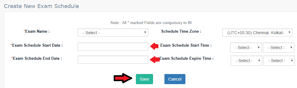 Create NEw Schedule for Online Exam