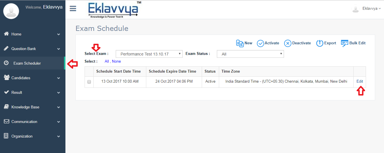 Edit Online Exam Schedule