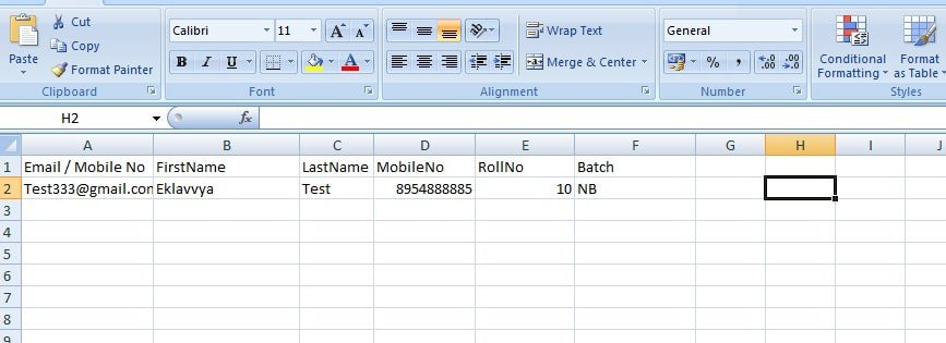 Excel Template to import Online Exam Candidates