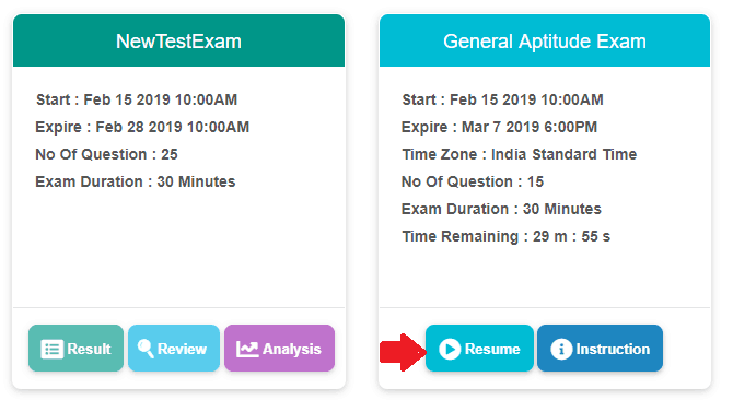 Resume Online Exam