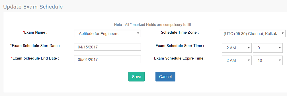 Update online Exam Schedule