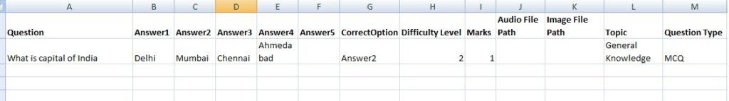 Bulk Questions Upload using excel template