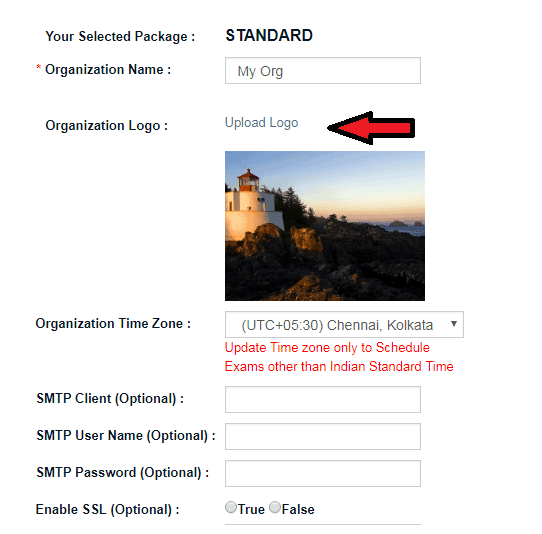 Organisation Logo Upload for Online Exam