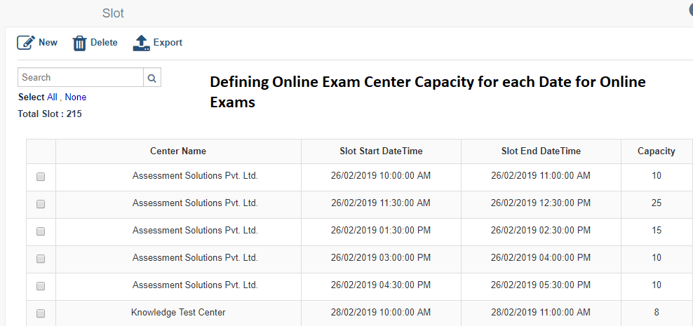 Defining Online Exam Center Capacity for Slot Booking