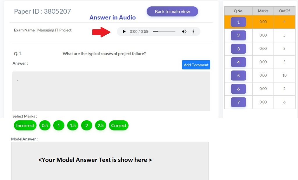 Audio based exam evaluation with model answers