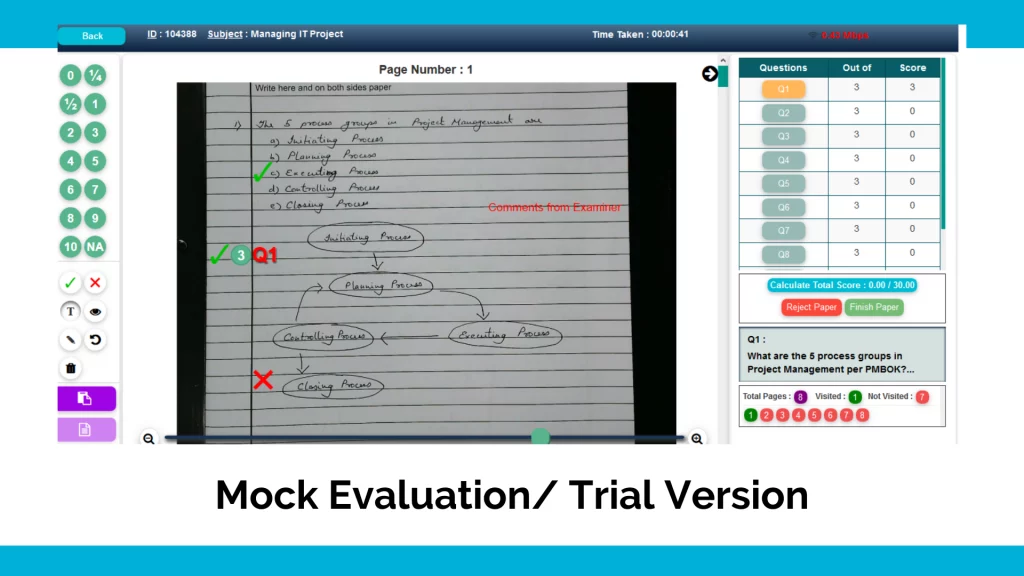 Mock evaluation / trial version of the answer sheet checking software