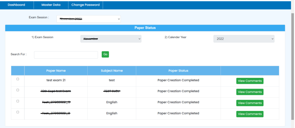 Question Paper Status Tracking in item bank management software